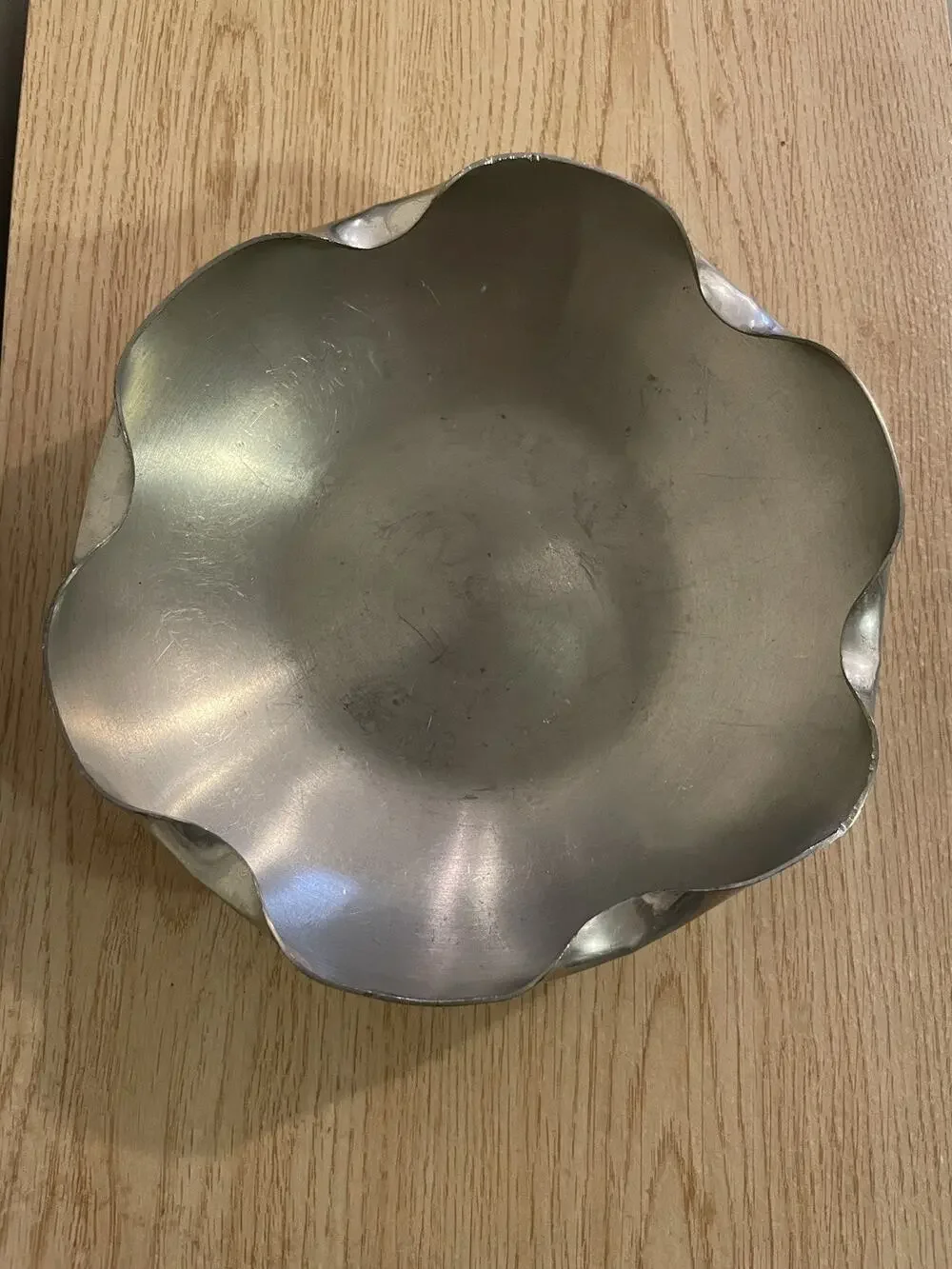 Vintage 7” F.J. Pulsifer Ruffled Scalloped Pewter Round Dish